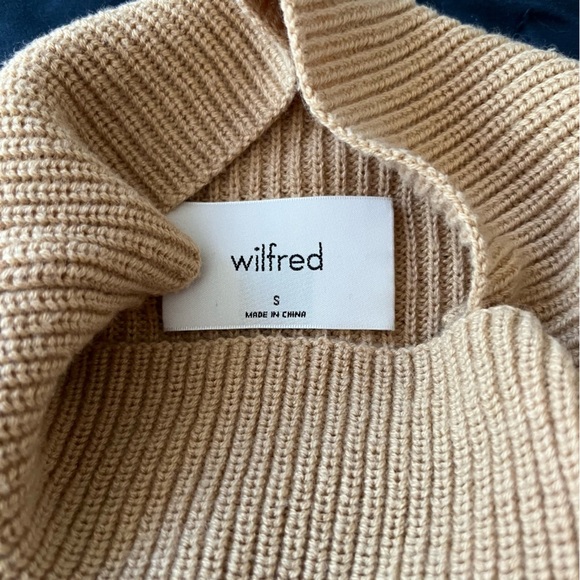 Aritzia Wilfred Merino Wool Tan Mock Neck Sweater S Neutral Capsule Knit - Picture 2 of 11